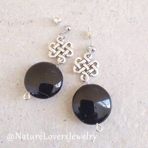 Sleek Black Agate Coin Posts Earrings ~ Protection Grounding Balance